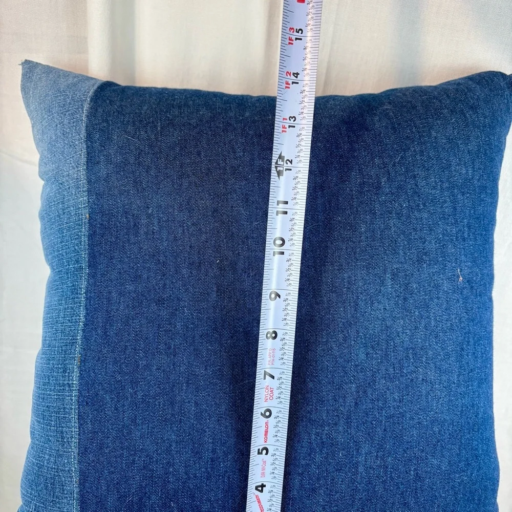 Hand Crafted Denim Pillow with Vintage Embroidered Mittens And Jute‎ Applique